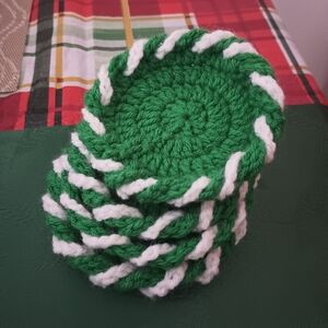 Green and White Crochet Coasters